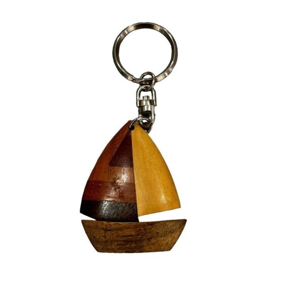 Vintage Keychain Wood Boat Ship Sailing Watercraft Maritime Gift - Picture 1 of 4